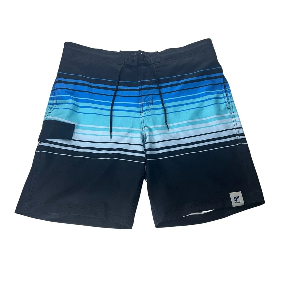 George Mens Board Shorts Swim‎ Trunks Blue Striped 9 Inseam Size Large 36-38 NWT
